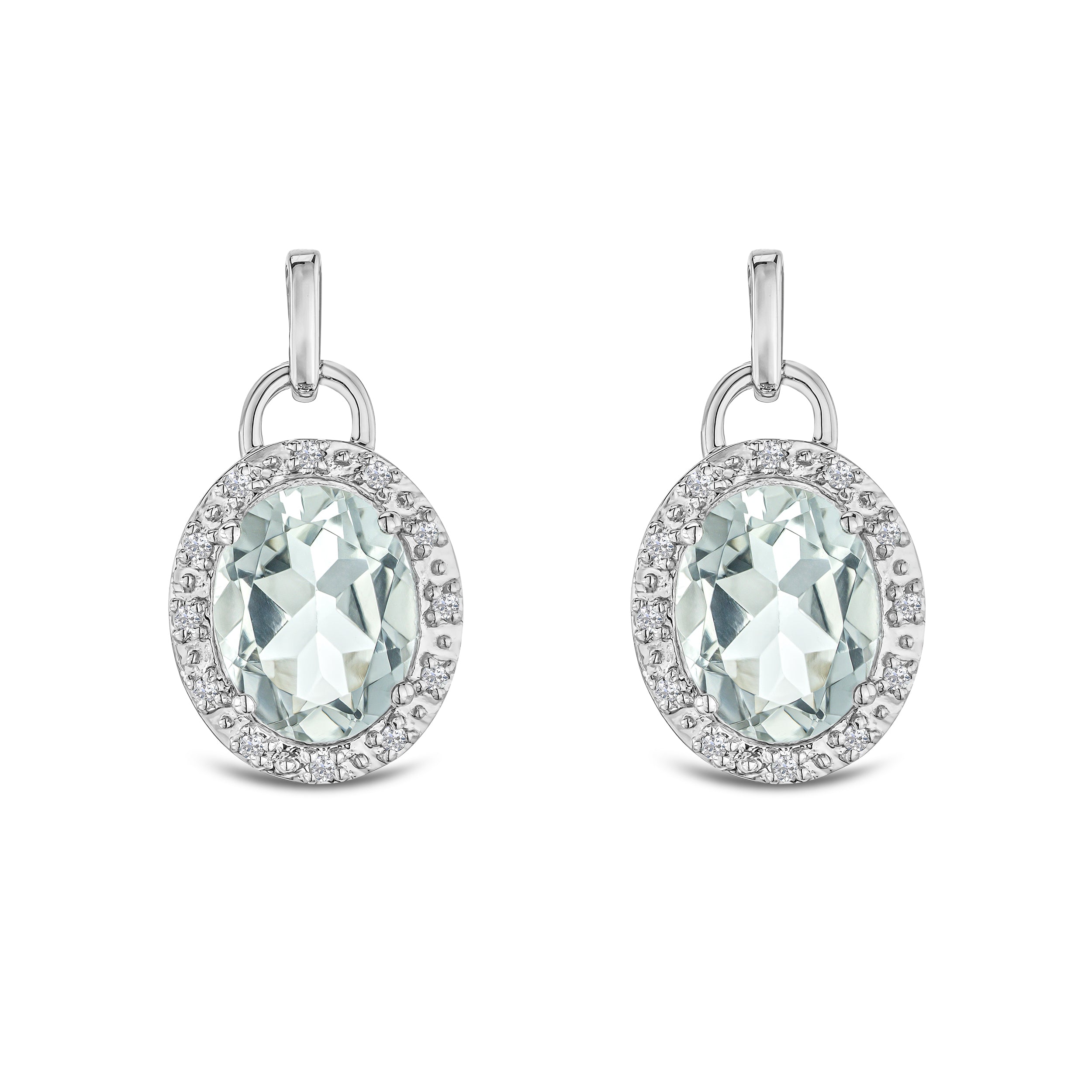 Aquamarine 3.69CT And Diamond 925 Sterling Silver Earrings